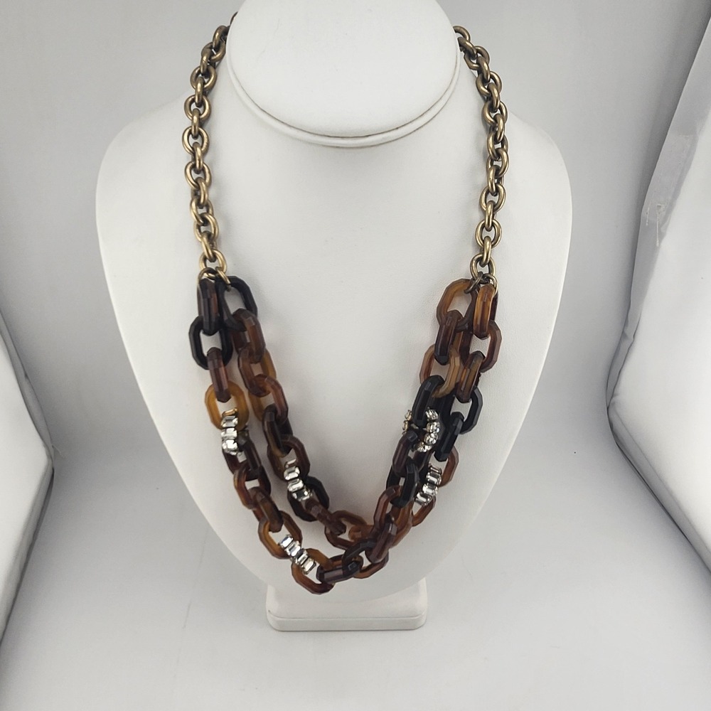 J Crew Faux Tortoise‎ Shell Link Double Strand Layered Necklace